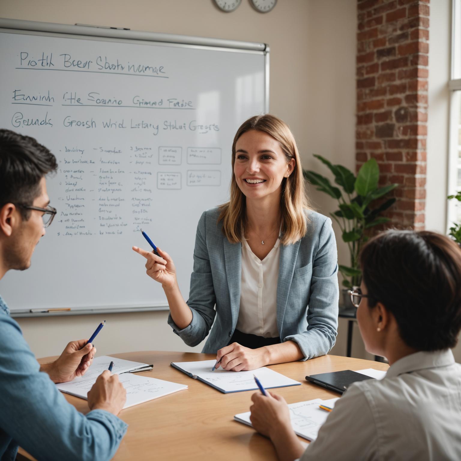 Meridian instructor working closely with a small group of international students