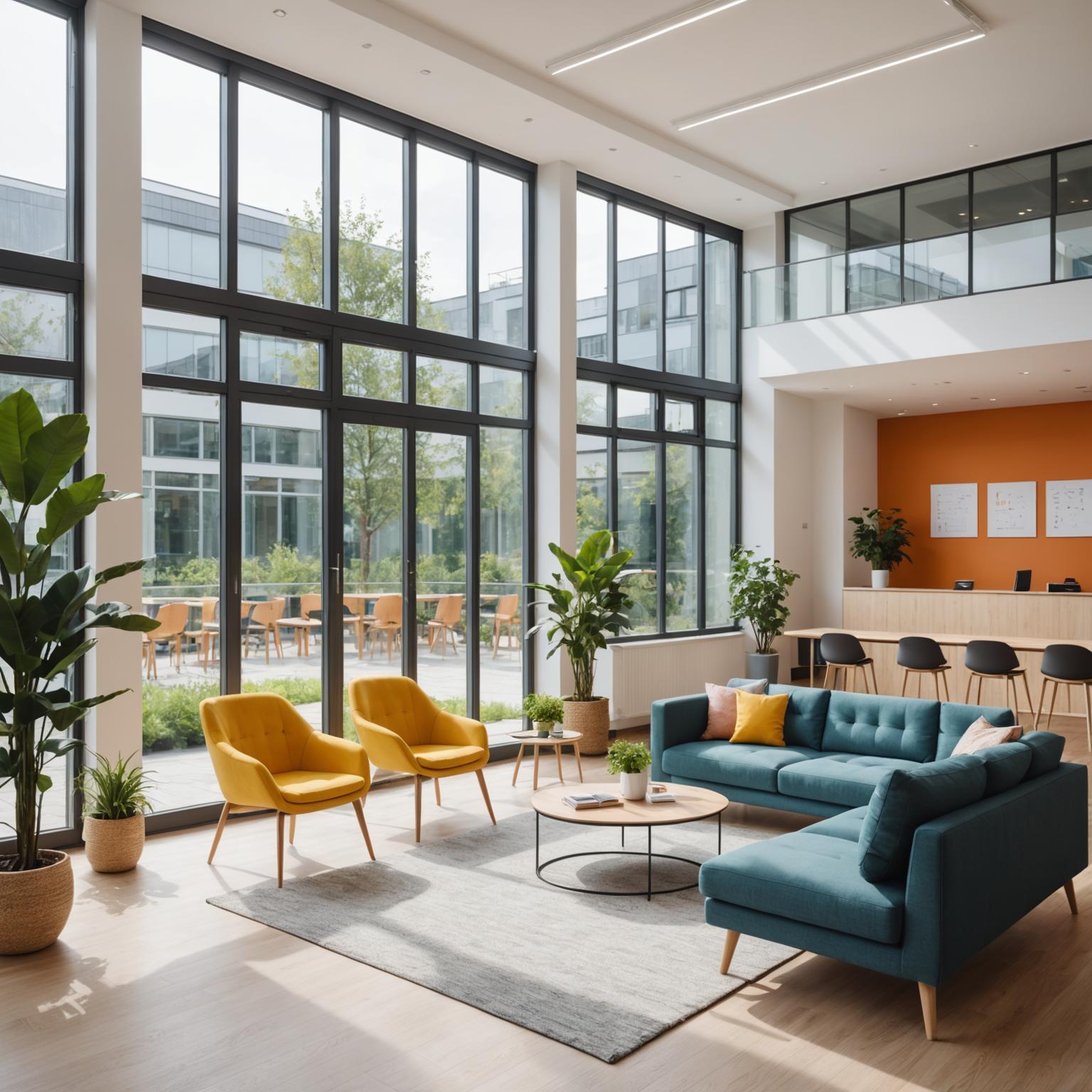 Student lounge and reception area at Meridian Language Institute